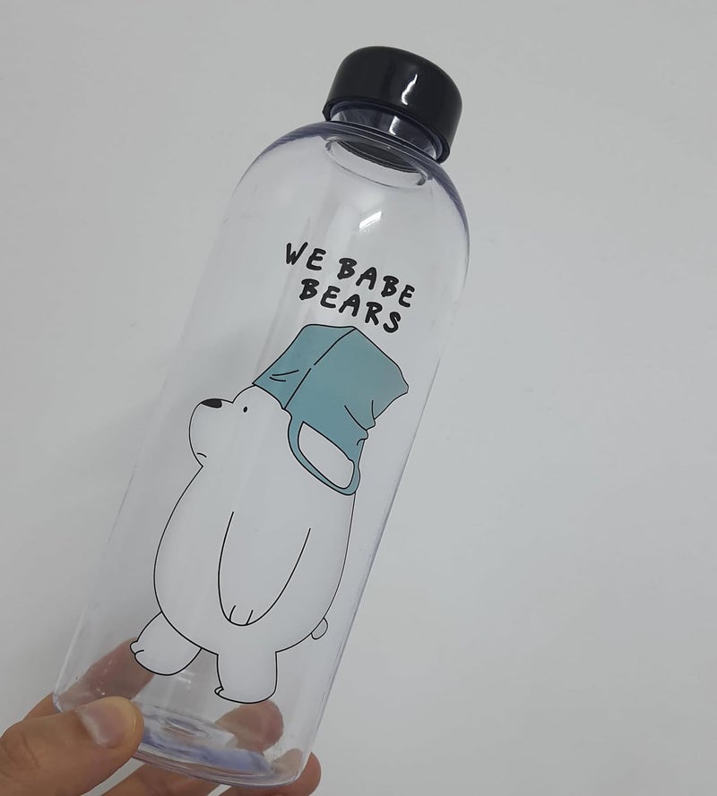 ALKAYAN Sports Water Bottle with Bear Design, 1 Liter BPA-Free Transparent Plastic Bo... - Image 1