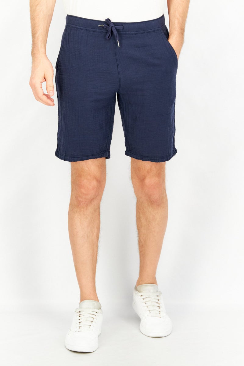 Celio Men Regular Fit Solid Basic Shorts, Navy - Image 1