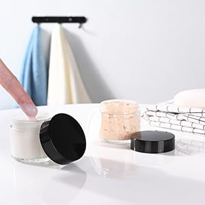 PHARCOS Pharcos 50g Round Glass Cosmetic Cream Jars with Glossy Black Caps and White Inner Lids Ideal for Creams Balms Face Scrubs Body Creams and More Pack of 3  - Image 3