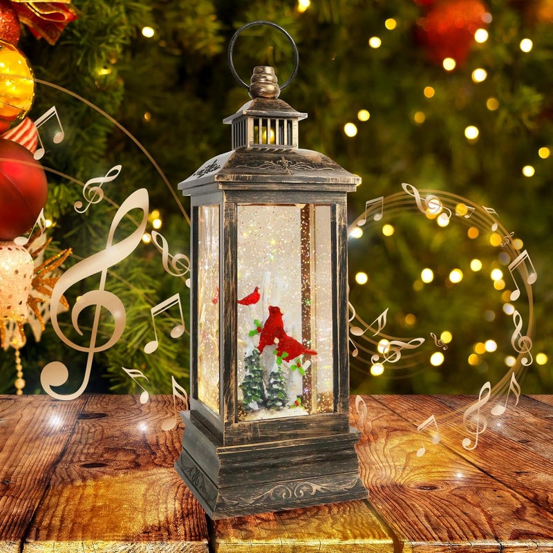 Aixuler Christmas Cardinal Snow Globe 12.5In High, Musical Cardinal Lantern with 6 Hour Timer and Batteries Powered Retro Style Holiday Glitter Globe for Xmas Indoor Decoration and Santa Gifts - Image 1