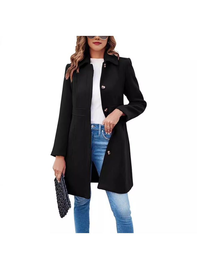 Trade New Women's Elegant Single-breasted Long-sleeved Laps Winter Coat Pea Coat