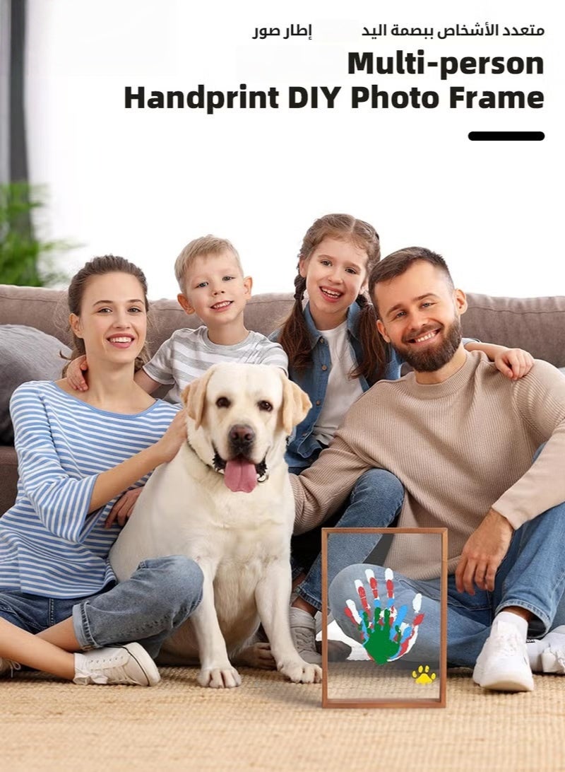 هوكور مجموعة البصمة العائلية, DIY إطار التذكار اليدوي الصنع, اطار اليد والبصمة الطفل, اطار الصور التذكارية الطفل, تذكار خشبي محترم, شفافة 4 أوراق - Image 3
