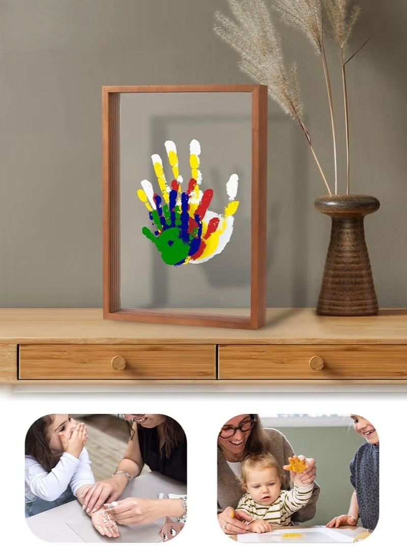 هوكور مجموعة البصمة العائلية, DIY إطار التذكار اليدوي الصنع, اطار اليد والبصمة الطفل, اطار الصور التذكارية الطفل, تذكار خشبي محترم, شفافة 4 أوراق - Image 1