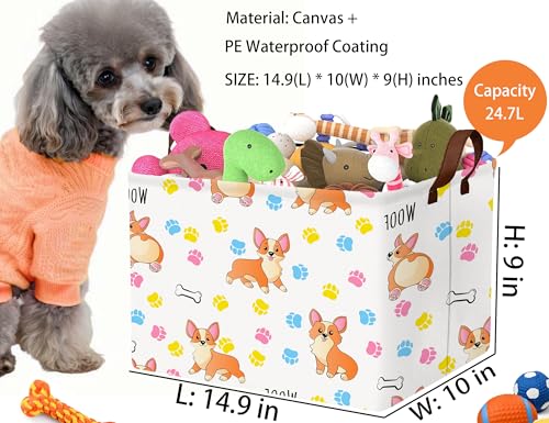 BOOHIT Medium Dog Toy Storage Basket Collapsible Pet Bin Box with Handles Large Puppy Box Stuff Organizer Living Room DecorColor Paw - Image 3