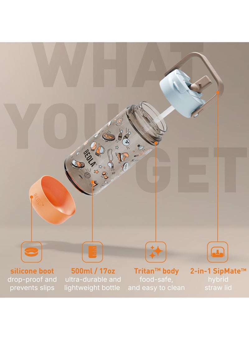 BEOLA 500ml Kids Water Bottle with Straw Lid and Silicone Protective Boot, Tritan Plastic, BPA BPS FREE Leak Proof and Drop Resistant Kids Water Bottles for School (Sports Day) - Image 2