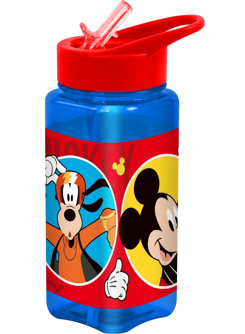 ميكي ماوس ديزني ميكي ماوس - زجاجة ماء مربعة للأطفال – سعة 500 مل، بغطاء مصاصة محكم التسريب قابل للفتح – أزرق وأحمر - فيرست كيد