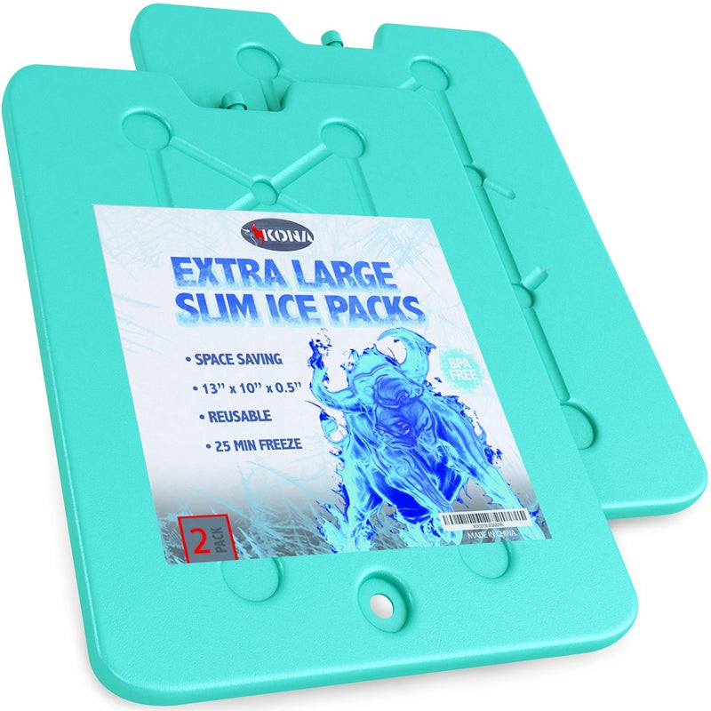 kona Kona XL Large Cooler Ice Packs Reusable Long Lasting 5 C SpaceSaving Slim Dry Ice Packs Freezer Packs Reusable Ice Pack for Cooler Bags 10x13 Inch 25 Min Freeze 2 Pack