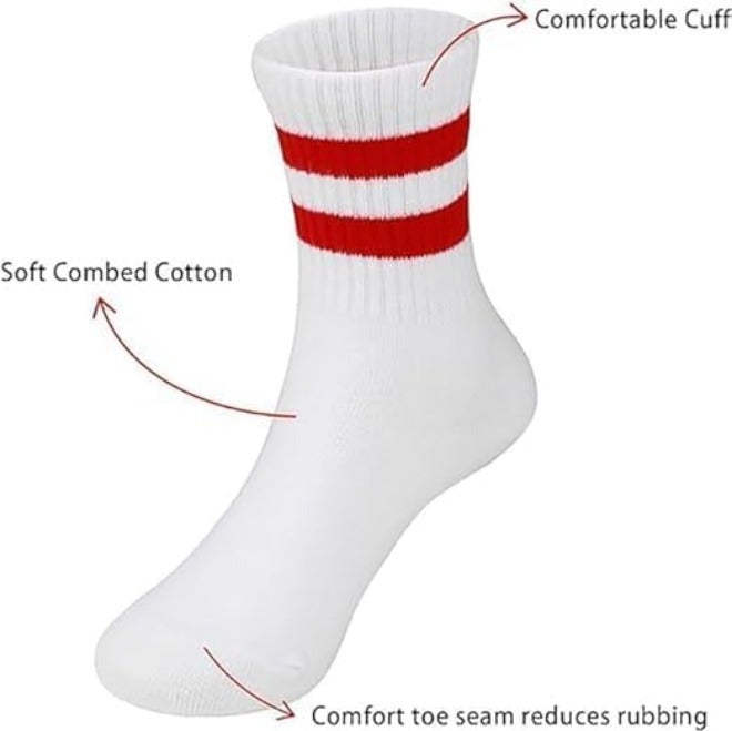 HZYH 4 Pairs Kids Soccer Socks, Striped Cotton Uniform Athletic Socks for Boys and Girls, Comfortable Sports Socks for Ages 6–9, White - Image 4