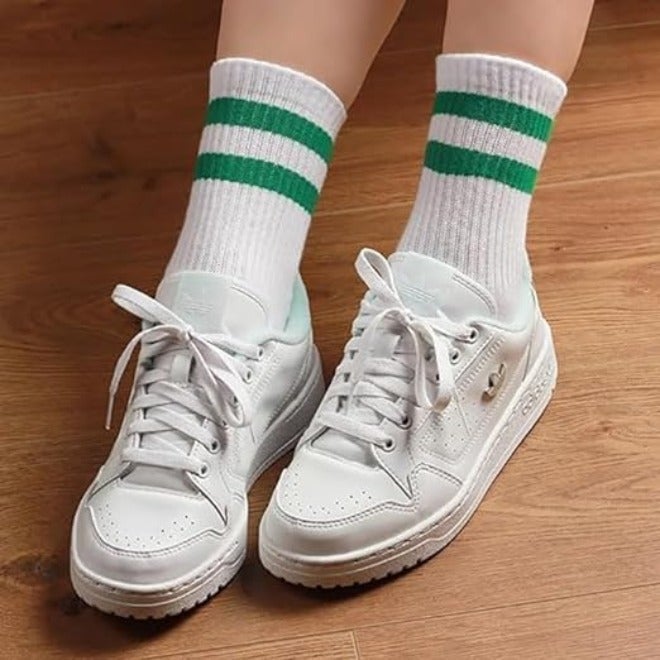 HZYH 4 Pairs Kids Soccer Socks, Striped Cotton Uniform Athletic Socks for Boys and Girls, Comfortable Sports Socks for Ages 6–9, White - Image 3