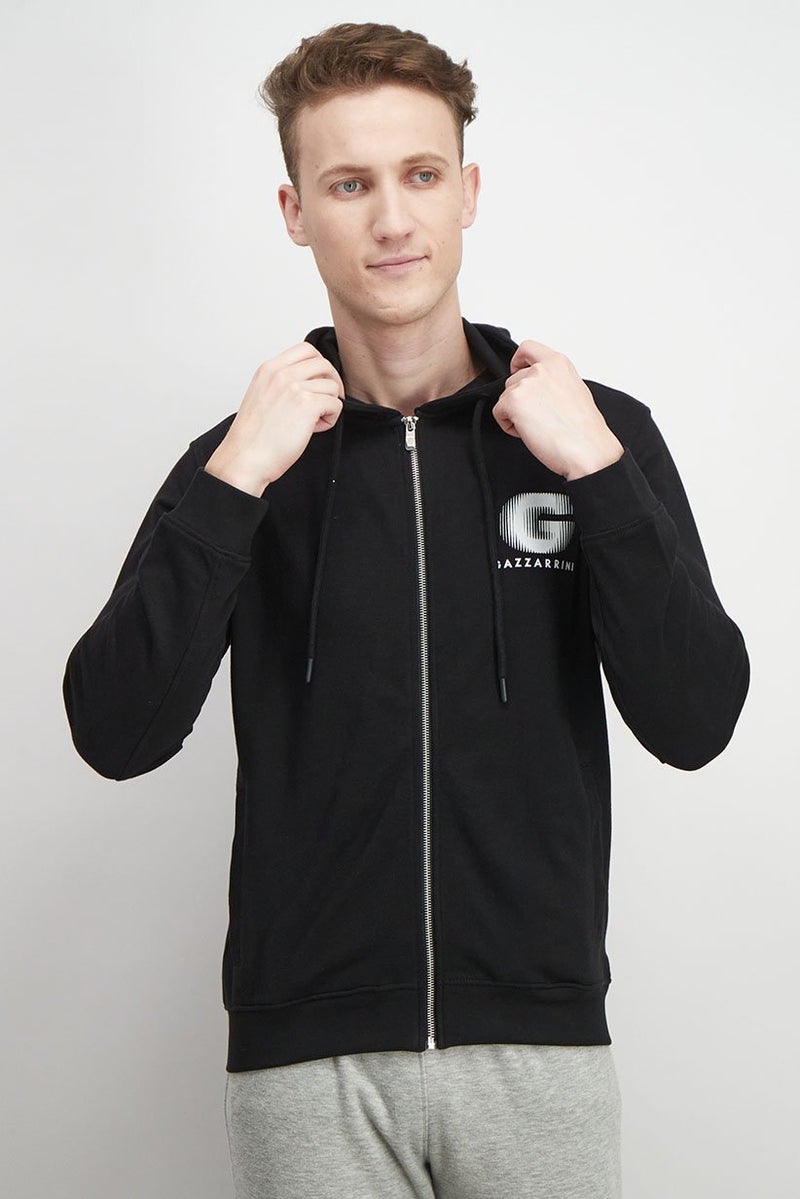 Gazzarrini Men Hooded Brand Logo Sweatshirt, Black - Image 1