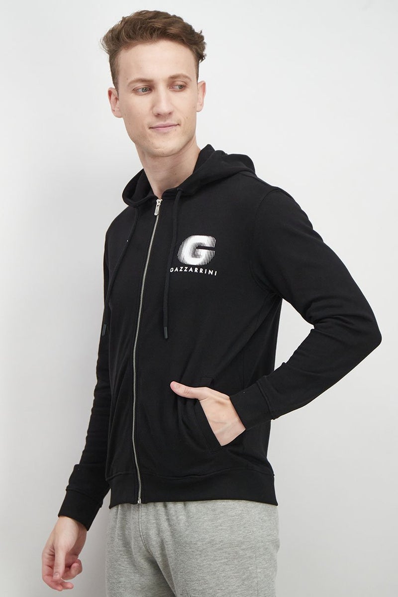 Gazzarrini Men Hooded Brand Logo Sweatshirt, Black - Image 3