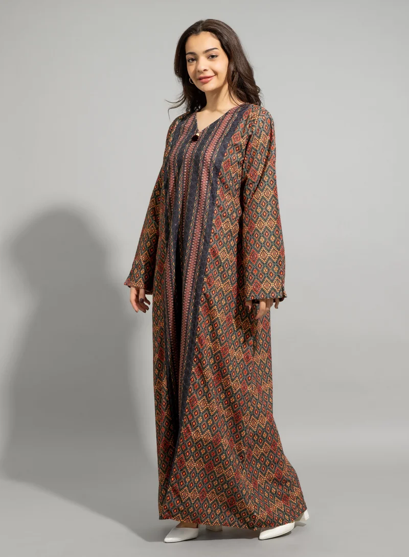 اكسا جلابية عصرية نقوش تجريدي IN9218 بني