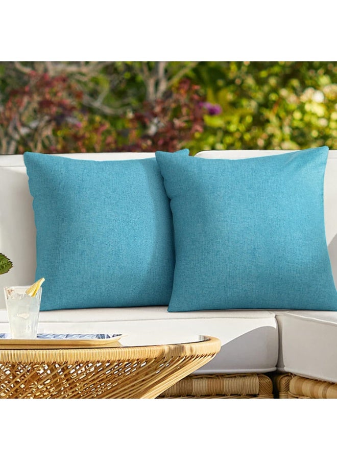 Pack of 2 Outdoor Pillows,Waterproof Throw Pillow Covers for Patio Furniture,Polyester Linen Garden Farmhouse Cushion Couch Sofa Cases,18 x 18 Turquoise - Image 1