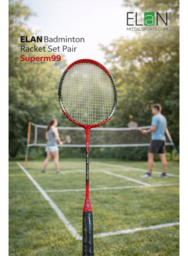 Elan Badminton Racket Set Pair SuperM99 – 2 Player Badminton Racquet Combo Set with Durable Frames and Comfort Grips for Training and Recreational Play - Image 2
