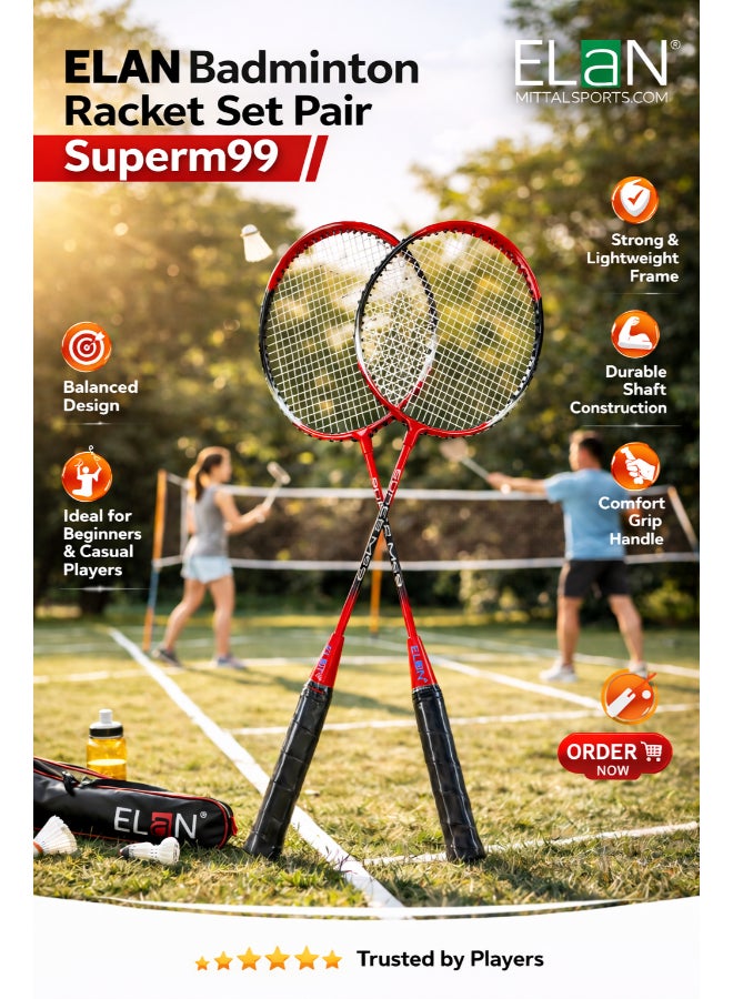 Elan Badminton Racket Set Pair SuperM99 – 2 Player Badminton Racquet Combo Set with Durable Frames and Comfort Grips for Training and Recreational Play - Image 3