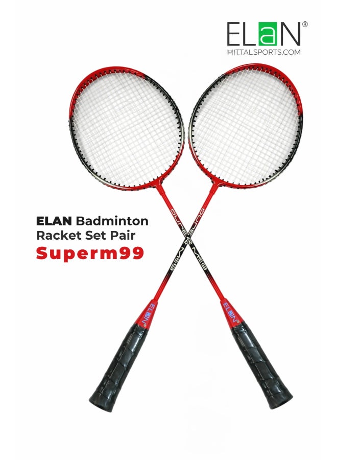 Elan Badminton Racket Set Pair SuperM99 – 2 Player Badminton Racquet Combo Set with Durable Frames and Comfort Grips for Training and Recreational Play - Image 1
