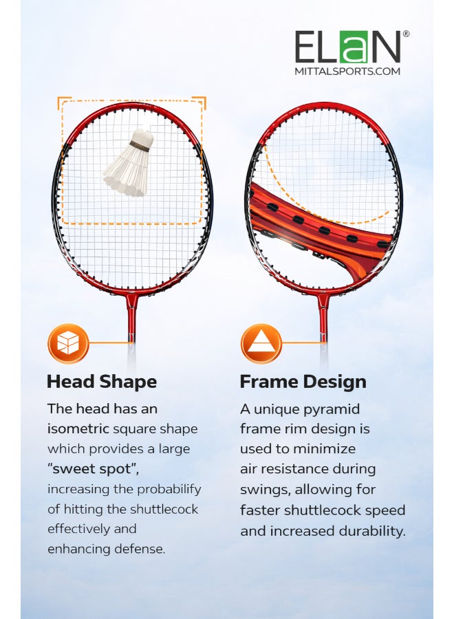 Elan Badminton Racket Set Pair SuperM99 – 2 Player Badminton Racquet Combo Set with Durable Frames and Comfort Grips for Training and Recreational Play - Image 5