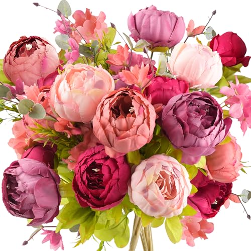FiveSeasonStuff Vintage Artificial Peonies Silk Flowers and Hydrangeas for Wedding Bridal Home Décor – Beautiful Floral Centerpiece Arrangement Decoration with 2 Bouquets (Cheerful Medley) - Image 1