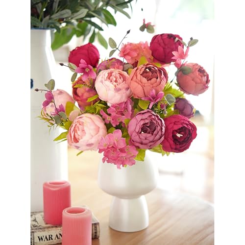 FiveSeasonStuff Vintage Artificial Peonies Silk Flowers and Hydrangeas for Wedding Bridal Home Décor – Beautiful Floral Centerpiece Arrangement Decoration with 2 Bouquets (Cheerful Medley) - Image 3