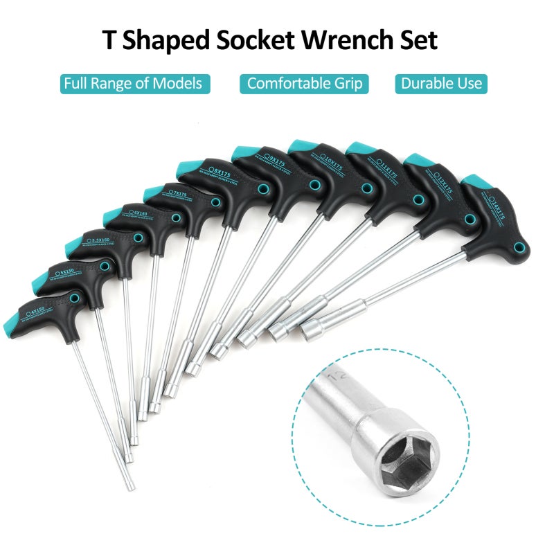 PENGGONG Socket Wrench 11 Pcs Cr-V Steel 6 Point Socket - Ergonomic T-Handle Hex Wrench for Electrician Home Plumbing Car Mechanical Industrial Repairs DIY - Image 5