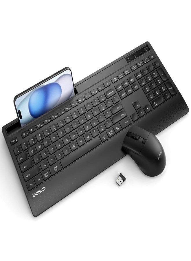 Inateck Wireless Keyboard and Mouse Combo, Full-Size Keyboard with Wrist Rest, Phone Holder, 2.4 GHz Wireless/Bluetooth Silent Mouse and Keyboard, Compatible with Computer, Laptop, PC, Mac, Windows - Image 1