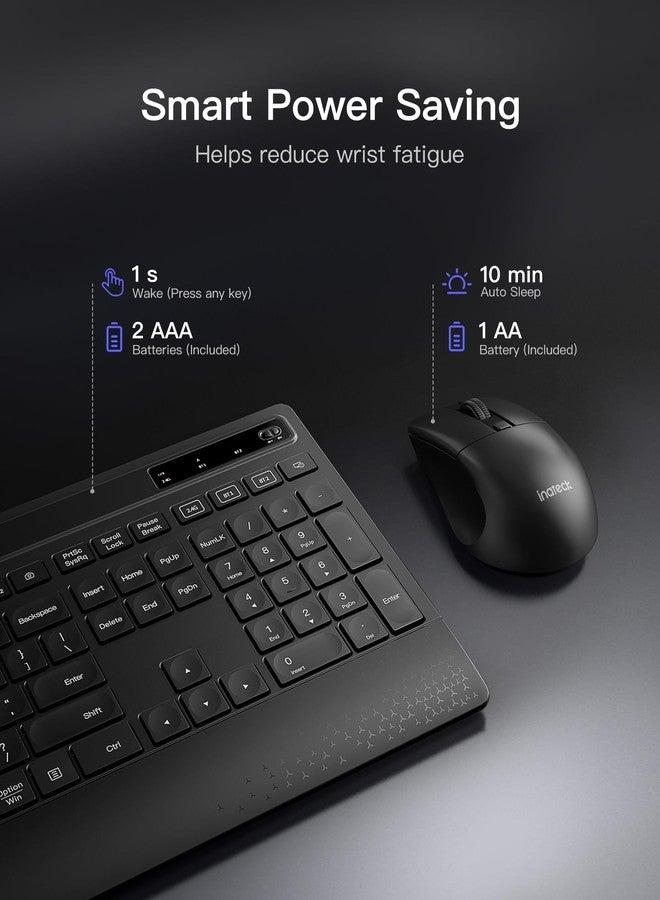 Inateck Wireless Keyboard and Mouse Combo, Full-Size Keyboard with Wrist Rest, Phone Holder, 2.4 GHz Wireless/Bluetooth Silent Mouse and Keyboard, Compatible with Computer, Laptop, PC, Mac, Windows - Image 4