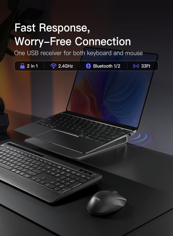 Inateck Wireless Keyboard and Mouse Combo, Full-Size Keyboard with Wrist Rest, Phone Holder, 2.4 GHz Wireless/Bluetooth Silent Mouse and Keyboard, Compatible with Computer, Laptop, PC, Mac, Windows - Image 5