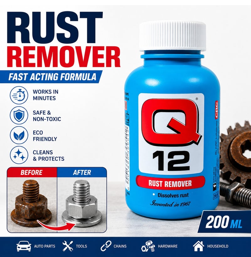 Q12 Rust Remover Solution 200ml for Metal Surface Care, Rust Stain Cleaner, Corrosion Deposit Remover, Metal Restoration Liquid, Tool Cleaner, Hardware Maintenance, Fast Acting Surface Treatment for Tools, Nuts, Bolts, Chains and Parts - Image 2