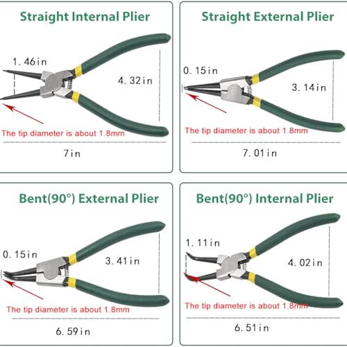 Serplex® 4Pcs Snap Ring Pliers Set with Tool Box 7 Inches Straight Tip Circlip Pliers & Bent Tip Circlip Pliers Set for Install and Remove Circlips Retaining Ring Removal Plier Tools - Image 2