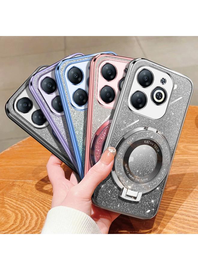 زبون جراب لهاتف Infinix Hot 40i، جراب دائري من مادة TPU بحامل لامع متدرج مطلي - Image 2