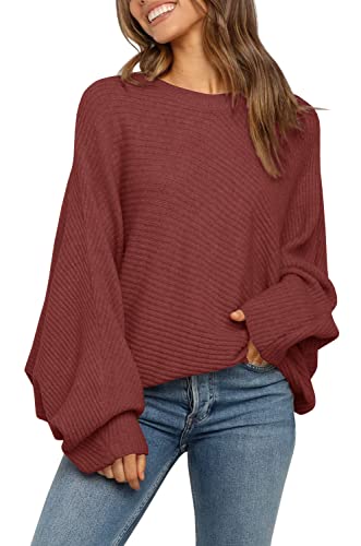 Mafulus Women's Oversized Crewneck Sweater Batwing Puff Long Sleeve Cable Slouchy Pullover Jumper Tops - Image 4