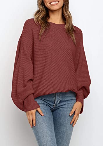 Mafulus Women's Oversized Crewneck Sweater Batwing Puff Long Sleeve Cable Slouchy Pullover Jumper Tops - Image 2