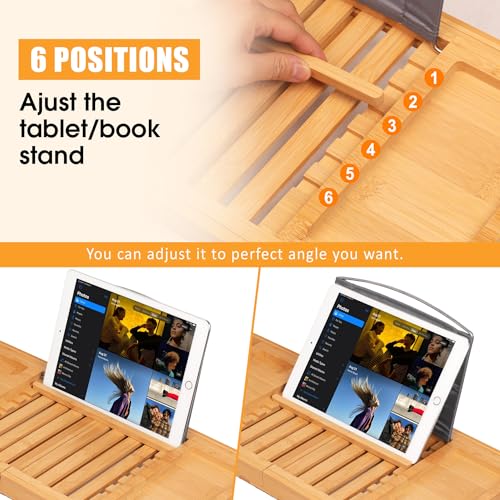 Artmalle Luxury Bathtub Caddy Tray for Tub - Foldable Bamboo Bath Table Tray with Book and Wine Glass Holder, Expandable Bathroom Accessories for Spa or Reading Lite Style - Image 3