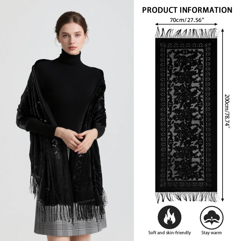 E-Clover Black Women Velvet Scarfs Shawls and Wraps for Evening Dresses Wedding Shawl Wraps Tassel - Image 2