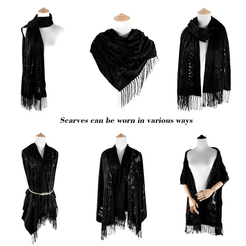 E-Clover Black Women Velvet Scarfs Shawls and Wraps for Evening Dresses Wedding Shawl Wraps Tassel - Image 3