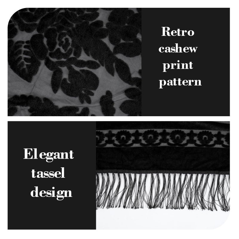 E-Clover Black Women Velvet Scarfs Shawls and Wraps for Evening Dresses Wedding Shawl Wraps Tassel - Image 4