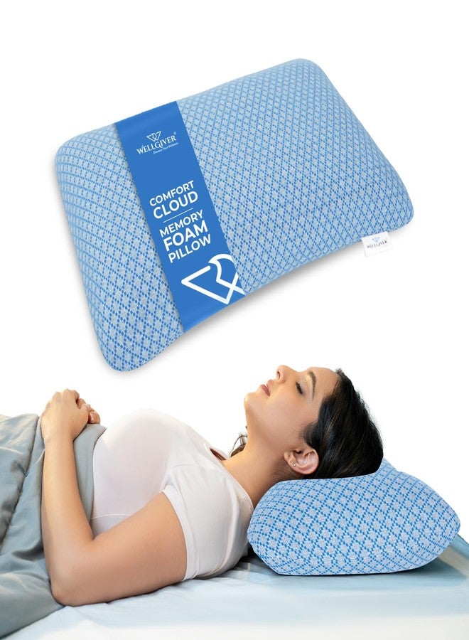 WELLGIVER Ergonomic Memory Foam Pillow for Neck Pain | 2 Years Warranty | 21 x 14 x 4.5 Inch | Orthopedic Pillow for Side Sleeping | Removable Washable Jacquard Blue Cover | Pack of 1 - Image 1