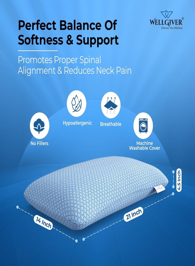 WELLGIVER Ergonomic Memory Foam Pillow for Neck Pain | 2 Years Warranty | 21 x 14 x 4.5 Inch | Orthopedic Pillow for Side Sleeping | Removable Washable Jacquard Blue Cover | Pack of 1 - Image 2