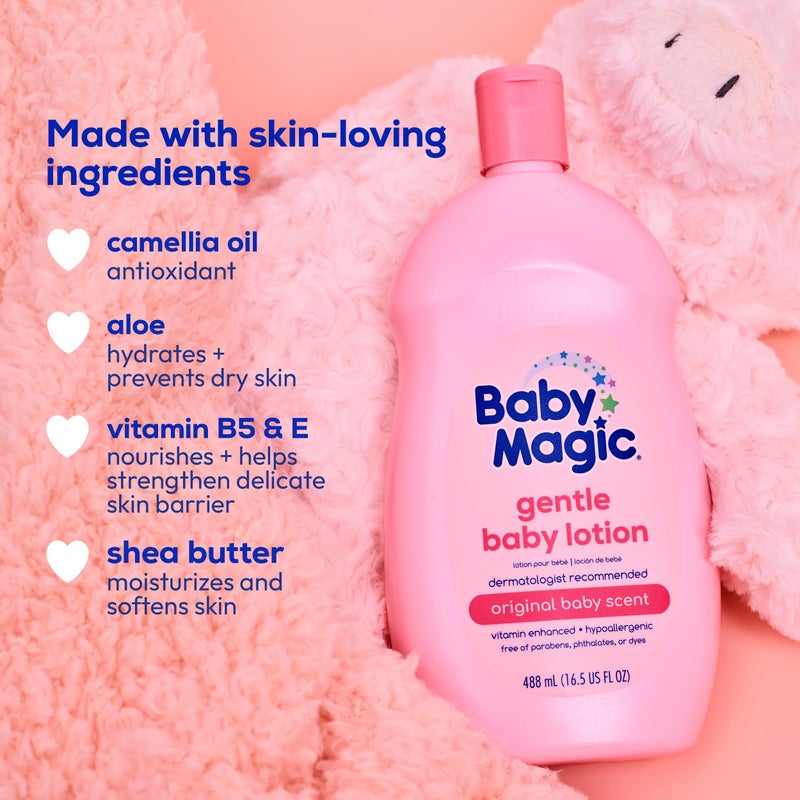 Baby Magic Gentle Baby Lotion, Vitamins & Aloe, Free of Parabens, Phthalates, Sulfates and Dyes, Camellia Oil & Marshmallow Root Original Scent, 16.5 Fl Oz - Image 2