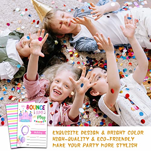 Foosproea Bounce House Birthday Invitations with Envelopes - Jump Trampoline Party Invitation Card for Girls/Boys - Blush Pink Fill-in Invites Cards - Let's Jump Party Celebration (20 Pack)-01 - Image 5