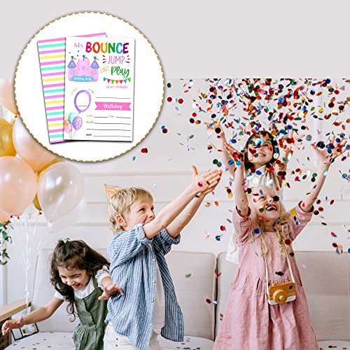 Foosproea Bounce House Birthday Invitations with Envelopes - Jump Trampoline Party Invitation Card for Girls/Boys - Blush Pink Fill-in Invites Cards - Let's Jump Party Celebration (20 Pack)-01 - Image 4