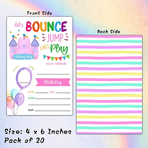 Foosproea Bounce House Birthday Invitations with Envelopes - Jump Trampoline Party Invitation Card for Girls/Boys - Blush Pink Fill-in Invites Cards - Let's Jump Party Celebration (20 Pack)-01 - Image 2
