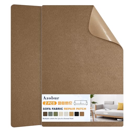 Azobur Couch Patch Repair Fabric,Microfiber Fabric, Self-Adhesive, for Sofa Repair and Upholstery, 2 Pieces, 9.5 x 11 inches (Brown) - Image 1
