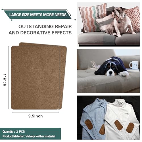 Azobur Couch Patch Repair Fabric,Microfiber Fabric, Self-Adhesive, for Sofa Repair and Upholstery, 2 Pieces, 9.5 x 11 inches (Brown) - Image 2
