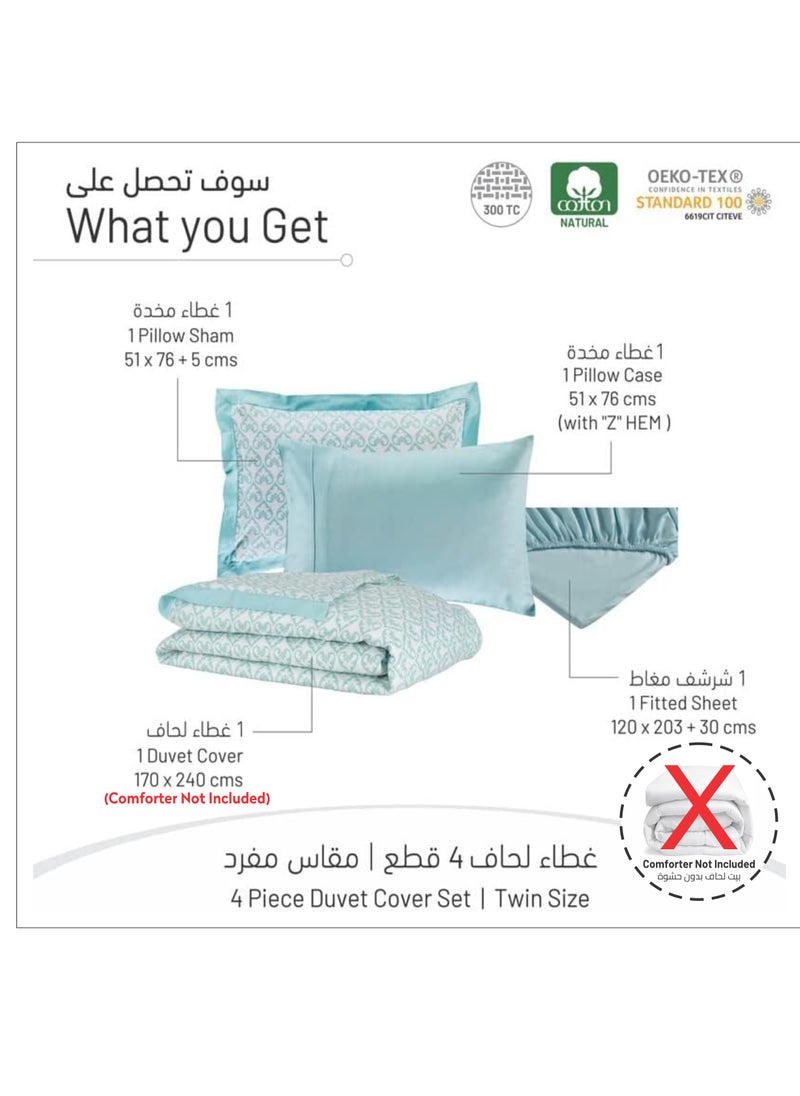 Donetella - 4-Piece Single Size Duvet Cover Set Without Filler Cotton Teal - Image 1