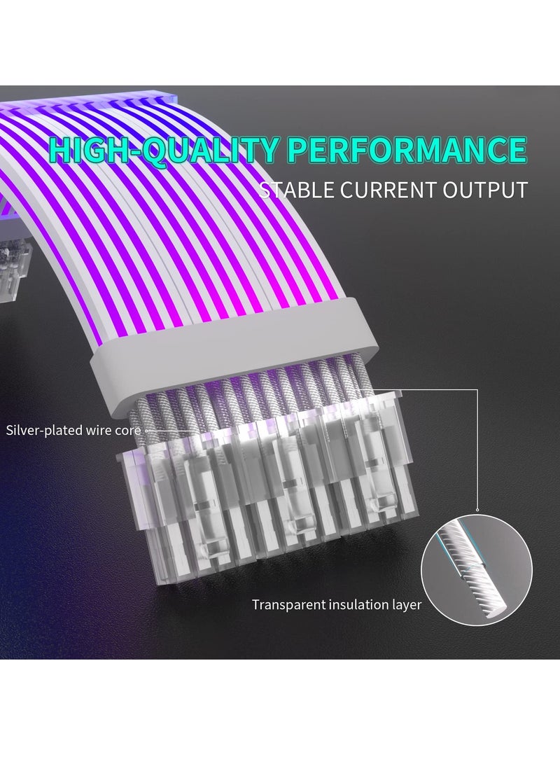 Excefore 3x8 Pin Addressable RGB Power Extension Cable, 18AWG RGB PC Cables Motherboard PSU Extension Cable for Motherboard Connector, Support 5V 3Pin Synchronized (Silver Plated High Performance) - Image 4