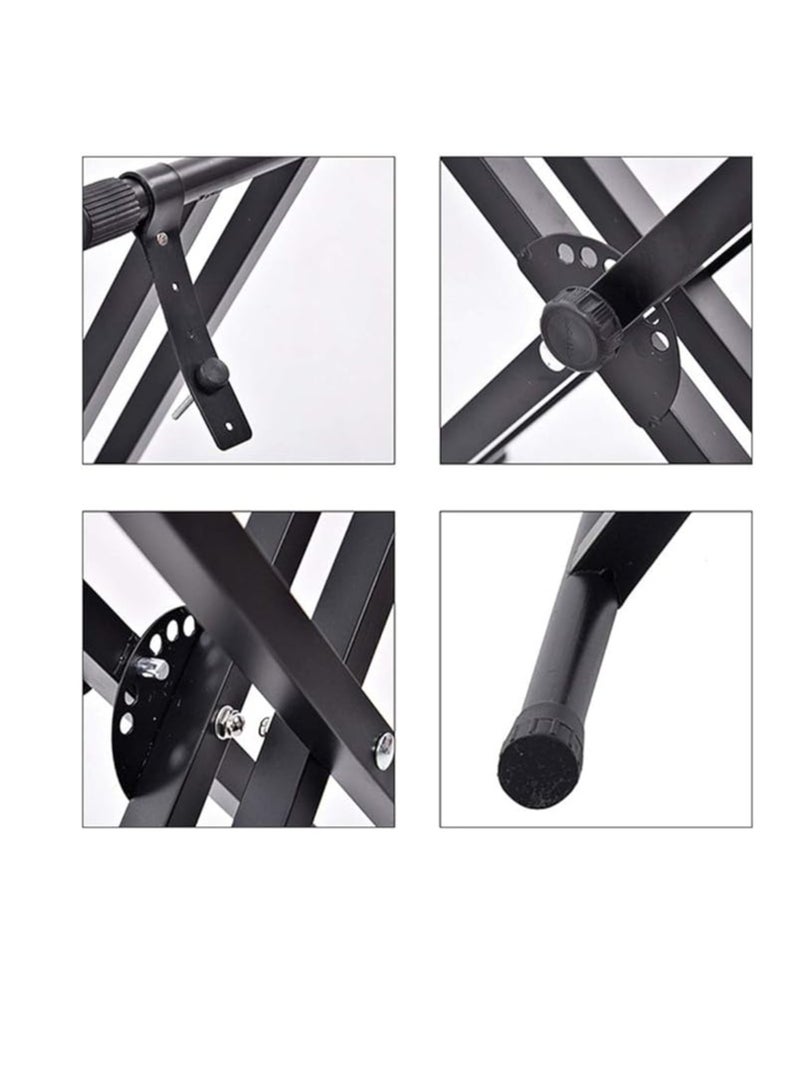 حامل لوحة مفاتيح مزدوج الإطار X - حامل أورغ كهربائي مع مقعد لوحة مفاتيح بأقدام مطاطية - Image 2