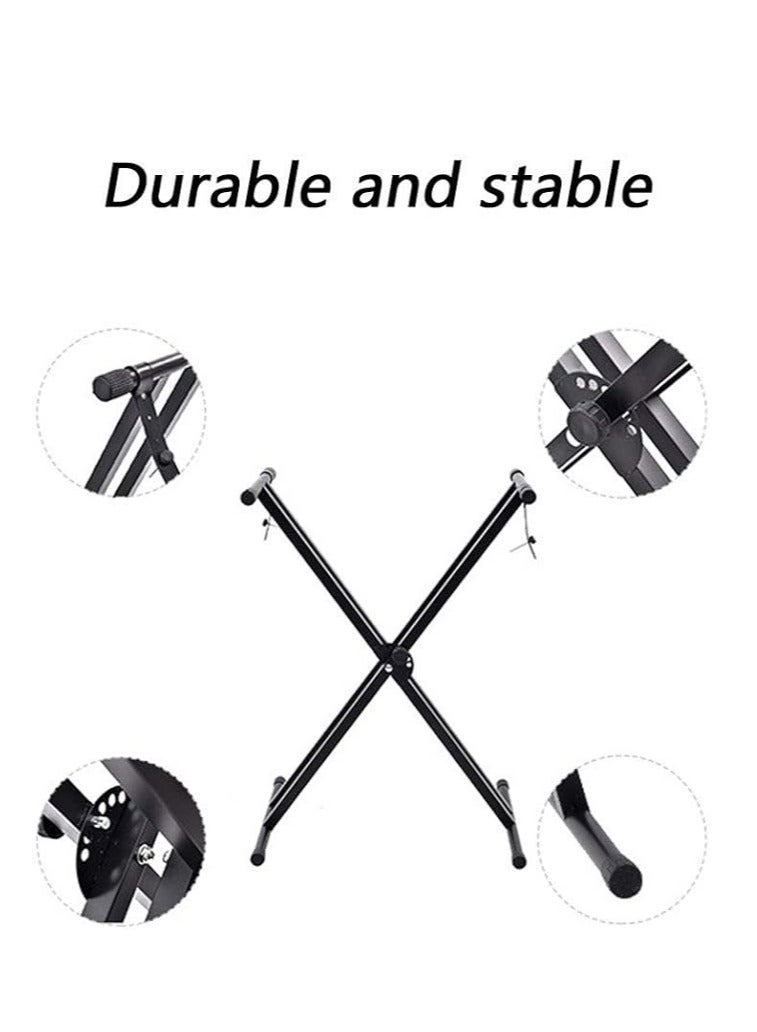 حامل لوحة مفاتيح مزدوج الإطار X - حامل أورغ كهربائي مع مقعد لوحة مفاتيح بأقدام مطاطية - Image 3