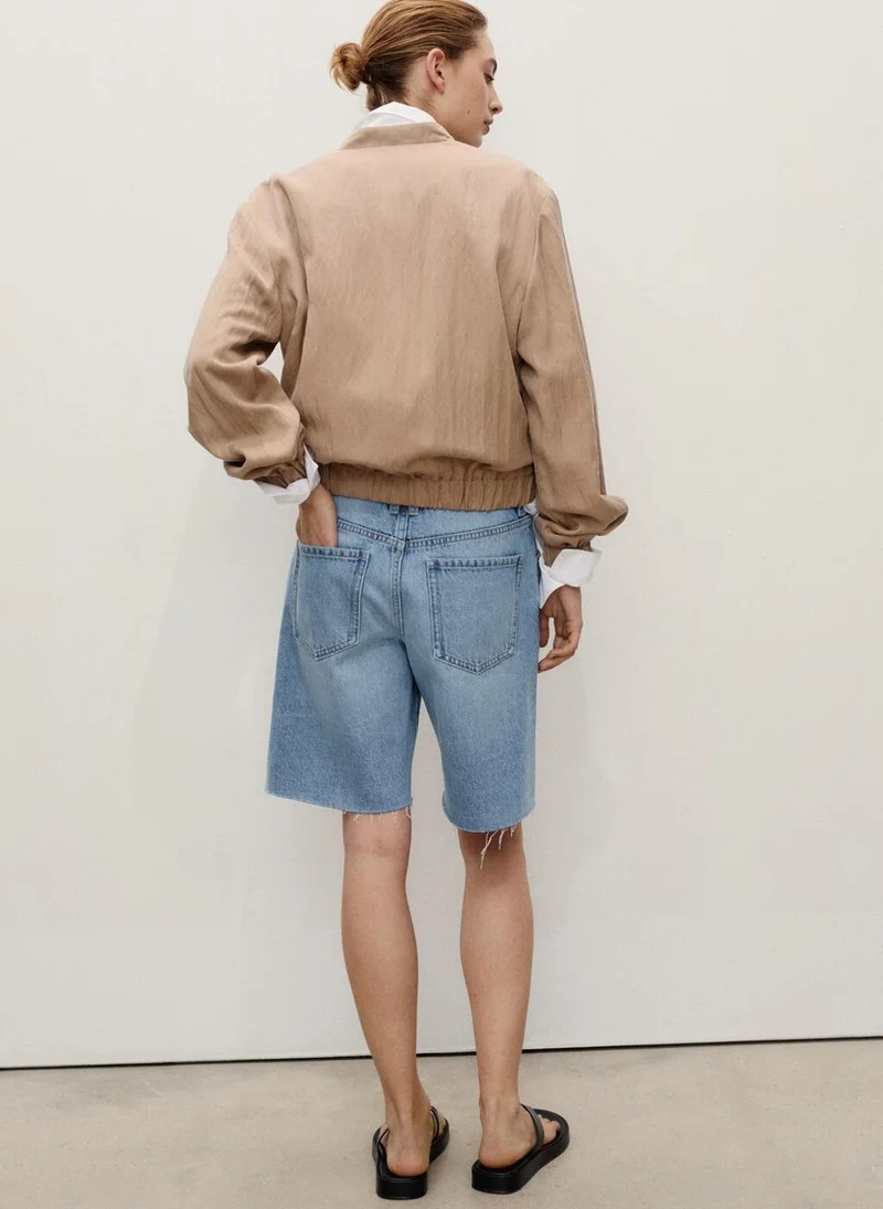 MANGO Denim Bermuda Shorts With Frayed Hem