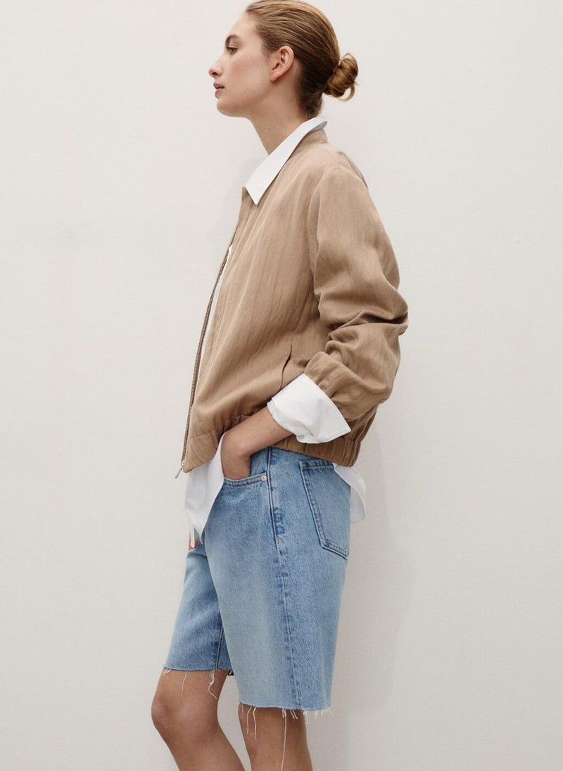 MANGO Denim Bermuda Shorts With Frayed Hem  - Image 3